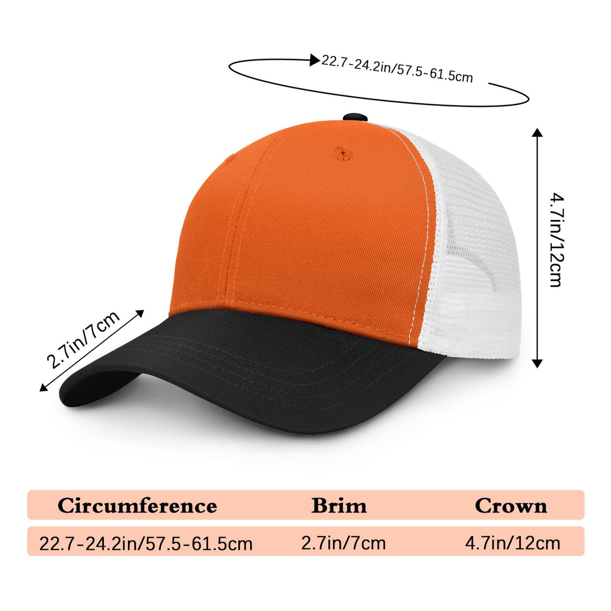 Vosoli Orange & Black Two-Tone Baseball Trucker Hat - Unisex Custom 3D Embroidery or Print