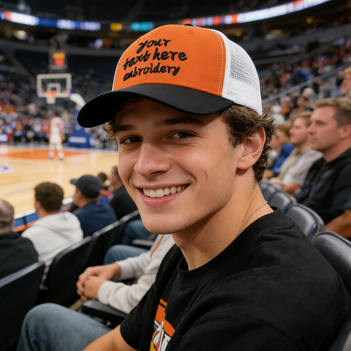 Vosoli Orange & Black Two-Tone Baseball Trucker Hat - Unisex Custom 3D Embroidery or Print