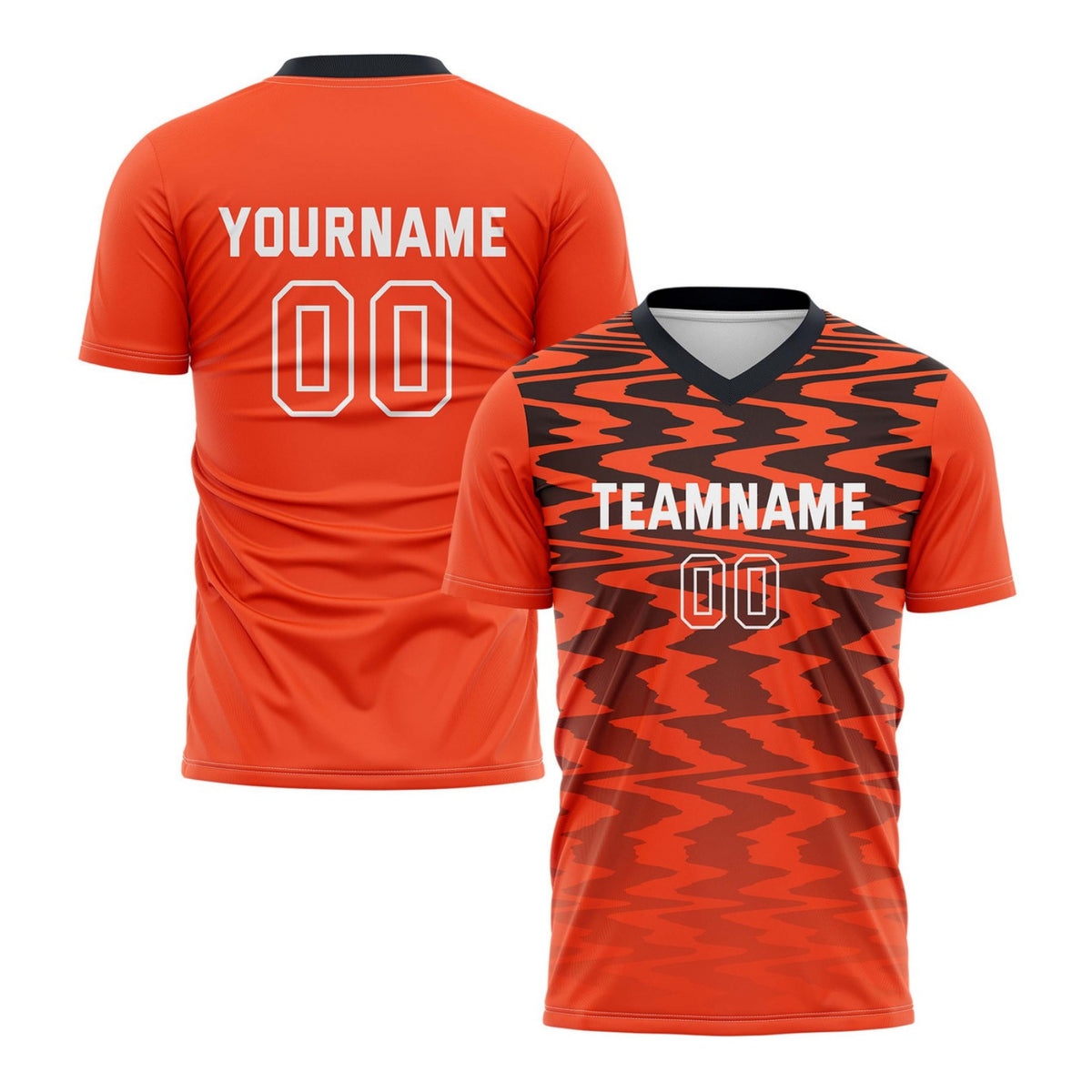 Custom Orange &amp; Black Wave Pattern Soccer Jersey for Teams &amp; Individuals | Vosoli