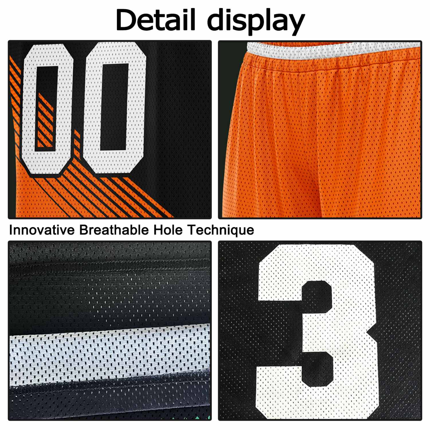 Custom Reversible Basketball Jersey & Shorts Set for Individuals & Teams – Orange Black White Diagonal Stripe | Vosoli