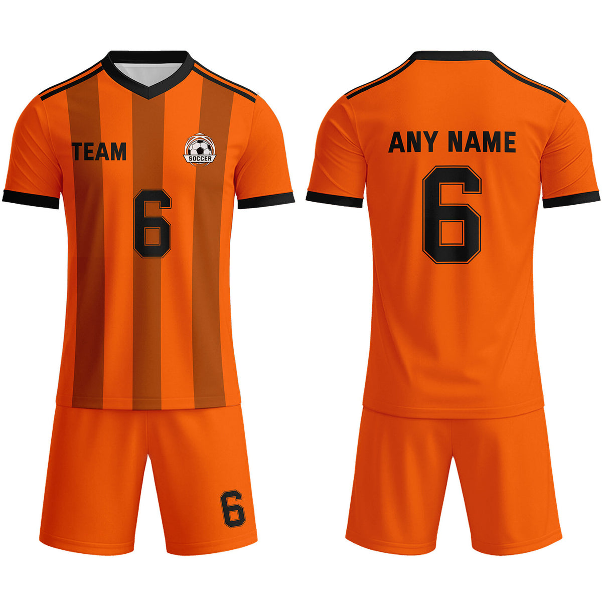 Custom Orange &amp; Brown-Black Striped Soccer Uniform Set for Teams &amp; Individuals | Vosoli