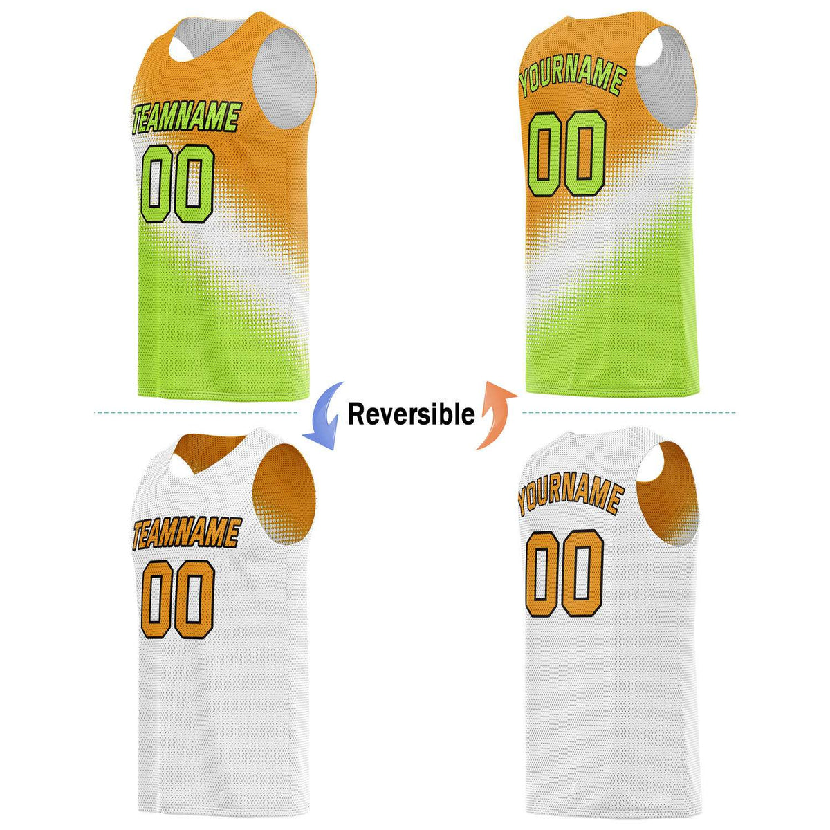 Custom Reversible Basketball Jersey & Shorts Set – Orange Green White | Vosoli (For Teams & Individuals)