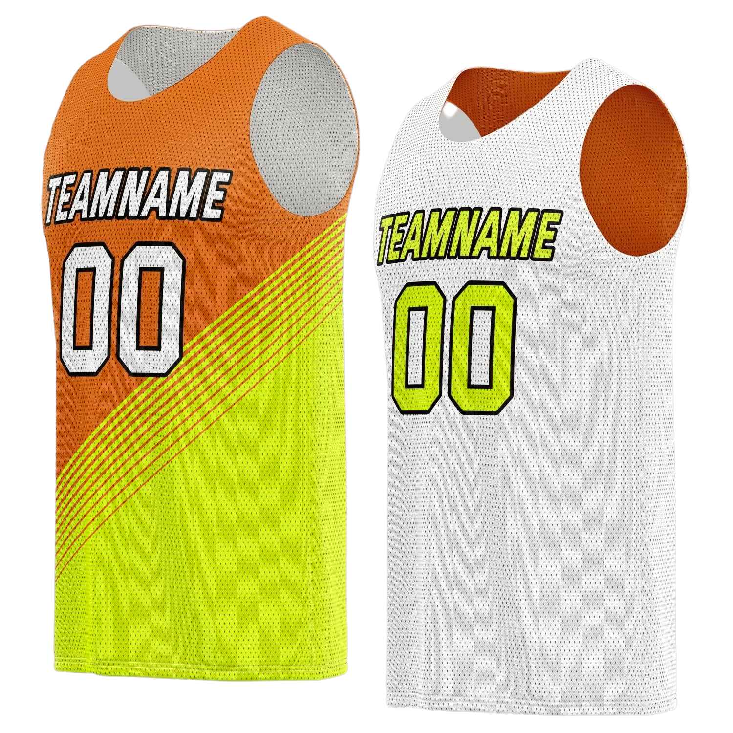 Custom Reversible Basketball Jersey for Individuals & Teams – Orange, Neon Yellow & White | Vosoli