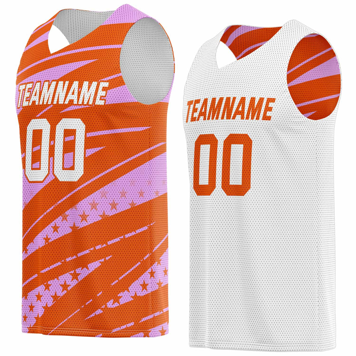 Custom Reversible Basketball Jersey for Individuals &amp; Teams – Orange Pink White Star Stripe | Vosoli