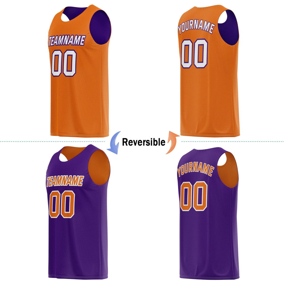 Custom Reversible Basketball Jersey & Shorts Set for Individuals & Teams – Orange Purple | Vosoli