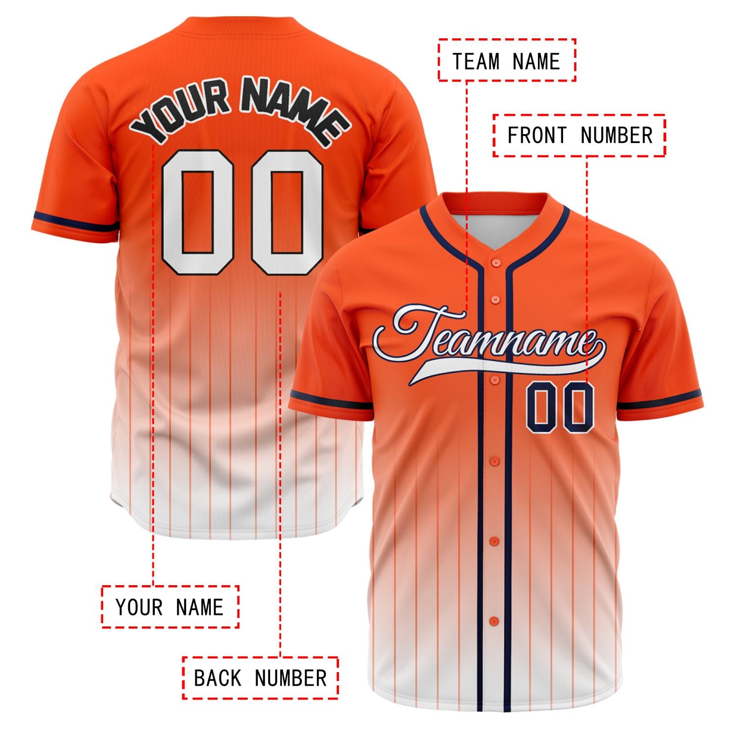 VOSOLI Radiant Orange & White Gradient Pinstripe Baseball Jersey