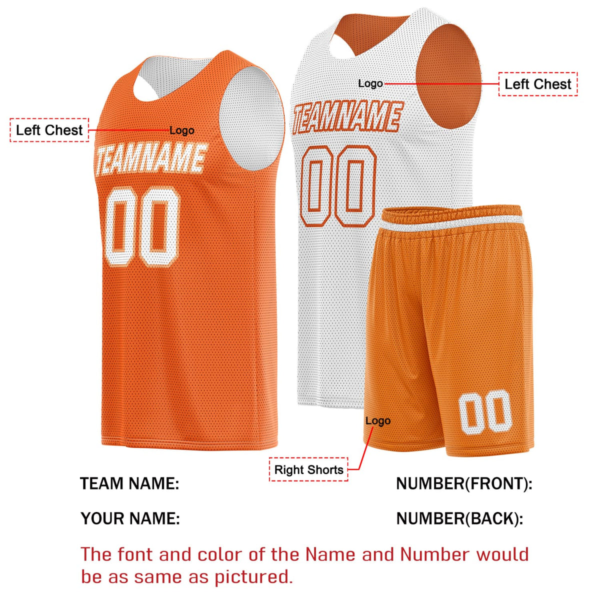 Custom Reversible Basketball Jersey & Shorts Set for Individuals & Teams – Orange White  Vosoli