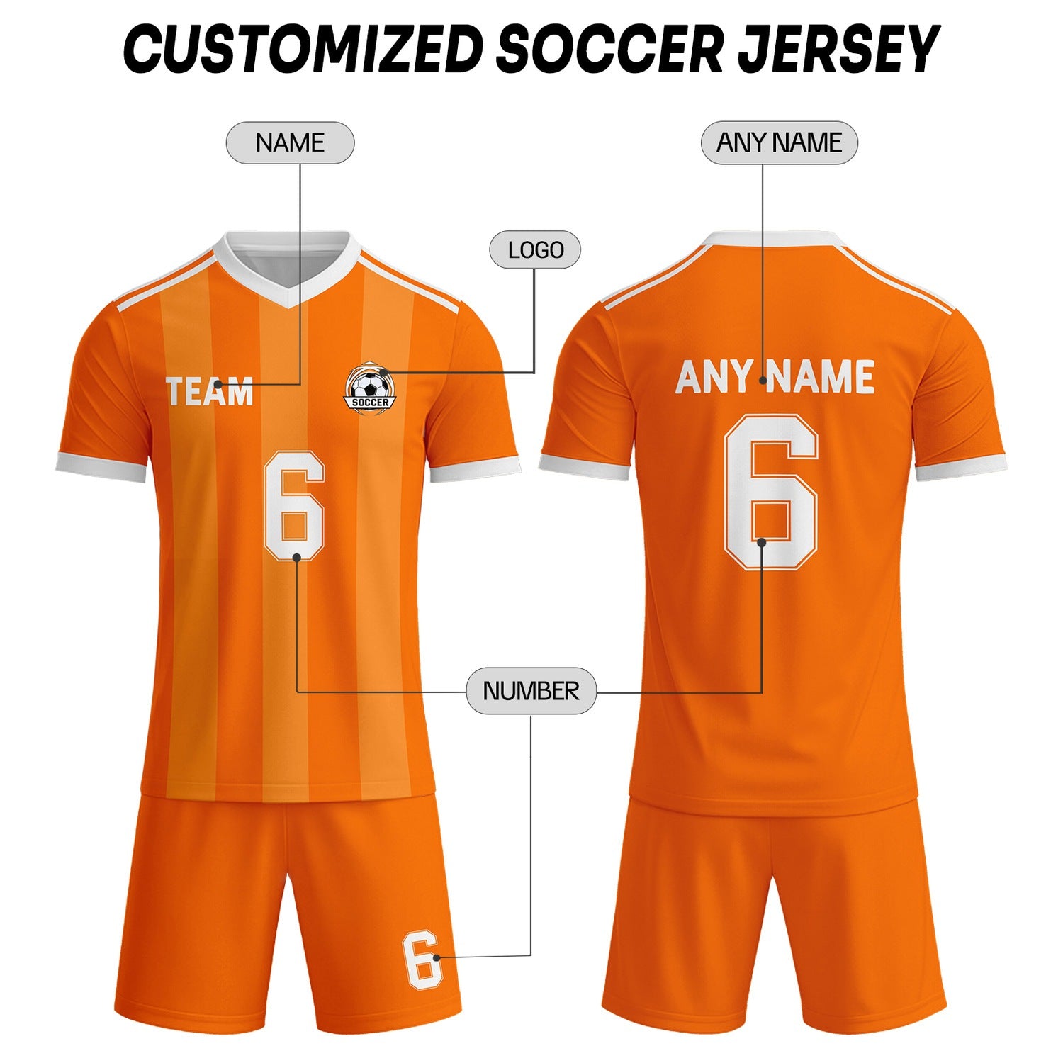 Custom Orange & White Striped Soccer Uniform Set for Teams & Individuals | Vosoli