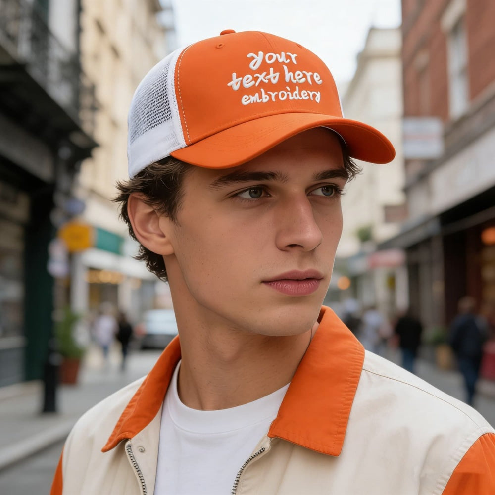 Vosoli Orange White Trucker Cap - Custom Embroidered Personalized Hat