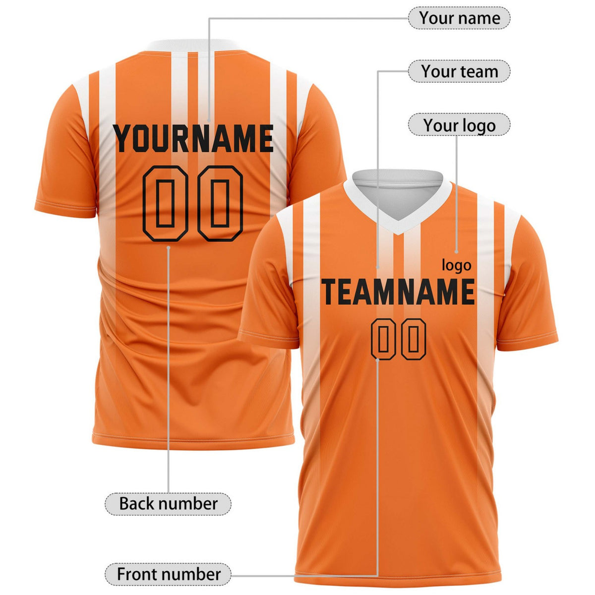 Custom Orange & White Vertical Stripe Soccer Jersey for Teams & Individuals | Vosoli