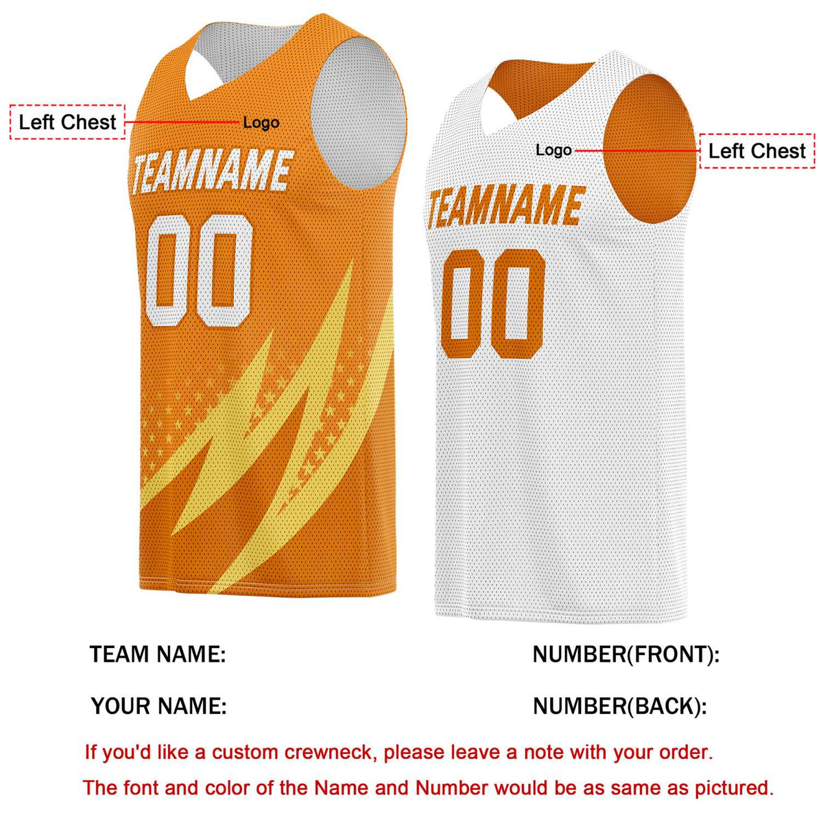 Custom Reversible Basketball Jersey for Individuals & Teams – Orange Yellow White Star Stripe | Vosoli