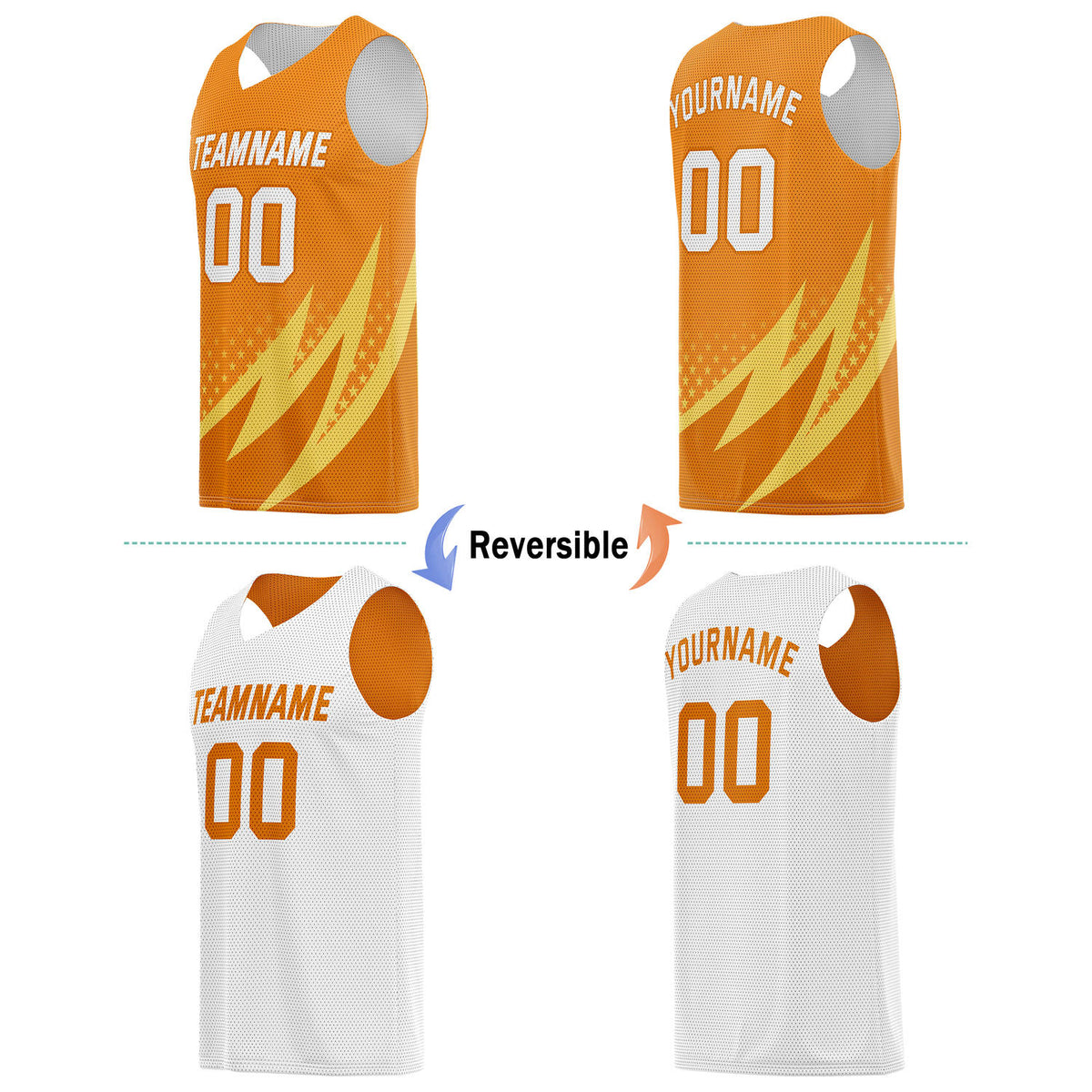 Custom Reversible Basketball Jersey for Individuals & Teams – Orange Yellow White Star Stripe | Vosoli
