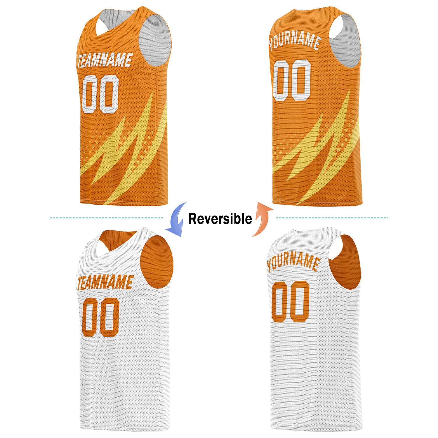 Custom Reversible Basketball Jersey for Individuals & Teams – Orange Yellow White Star Stripe | Vosoli