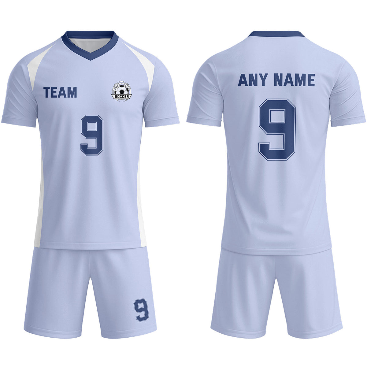 Custom Pale Blue &amp; Navy-White Soccer Uniform Set - Personalized Team Name &amp; Number | Vosoli