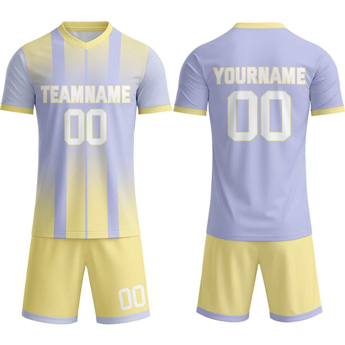 Custom Pale Lavender &amp; Yellow Stripe Gradient Soccer Uniform Set for Teams &amp; Individuals | Vosoli