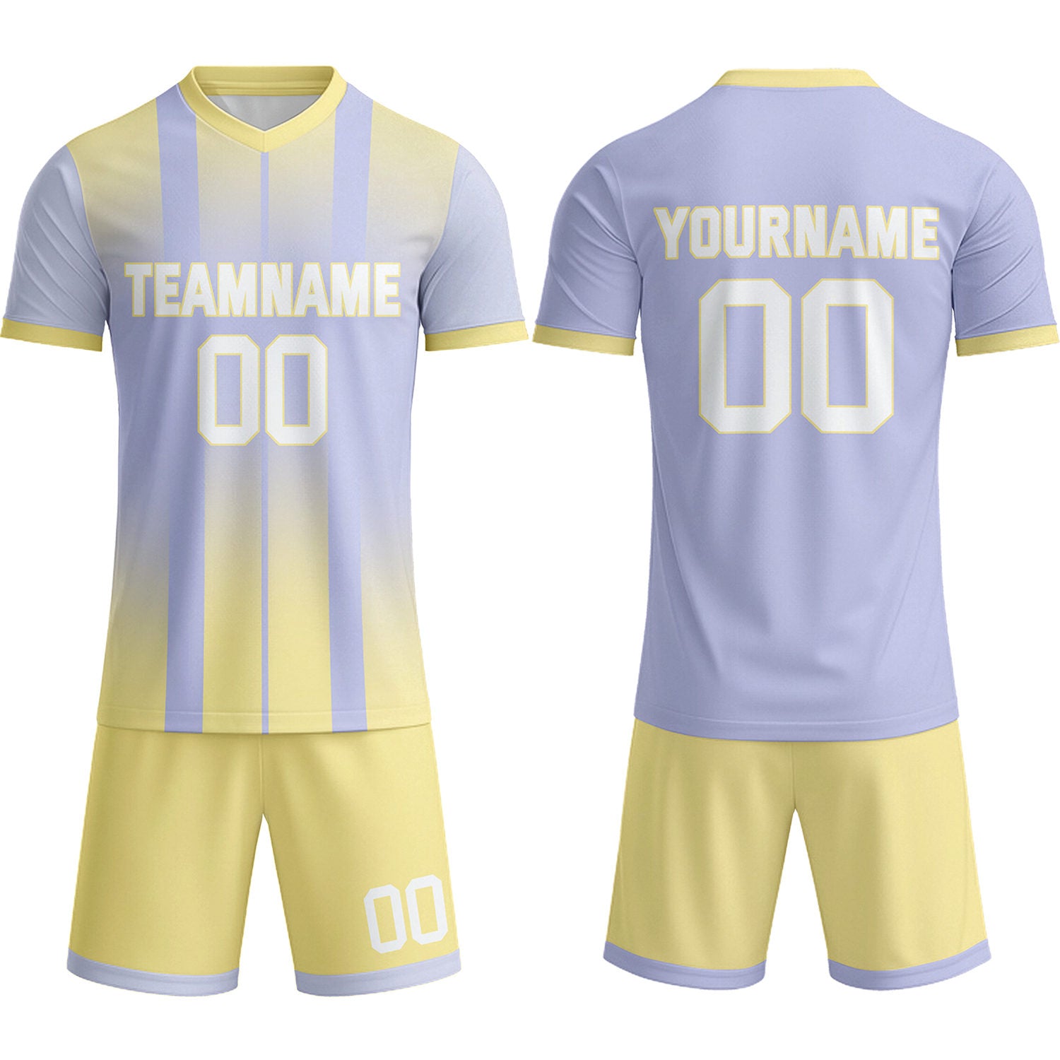 Custom Pale Lavender & Yellow Stripe Gradient Soccer Uniform Set for Teams & Individuals | Vosoli