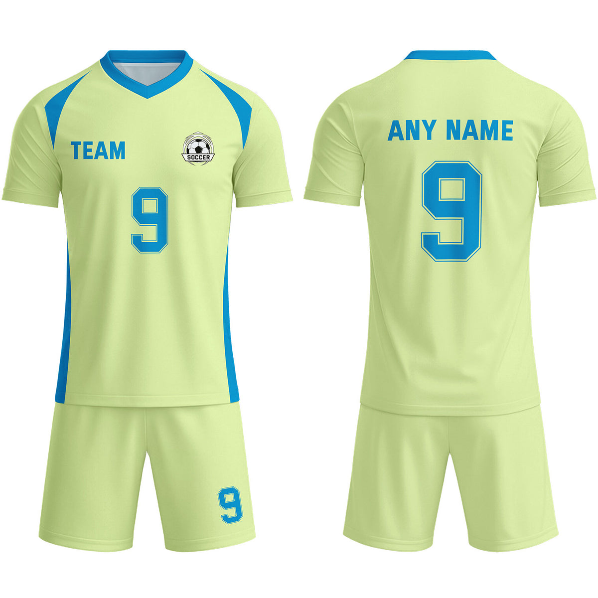 Custom Pale Lime &amp; Turquoise Soccer Uniform Set - Personalized Team Name &amp; Number | Vosoli