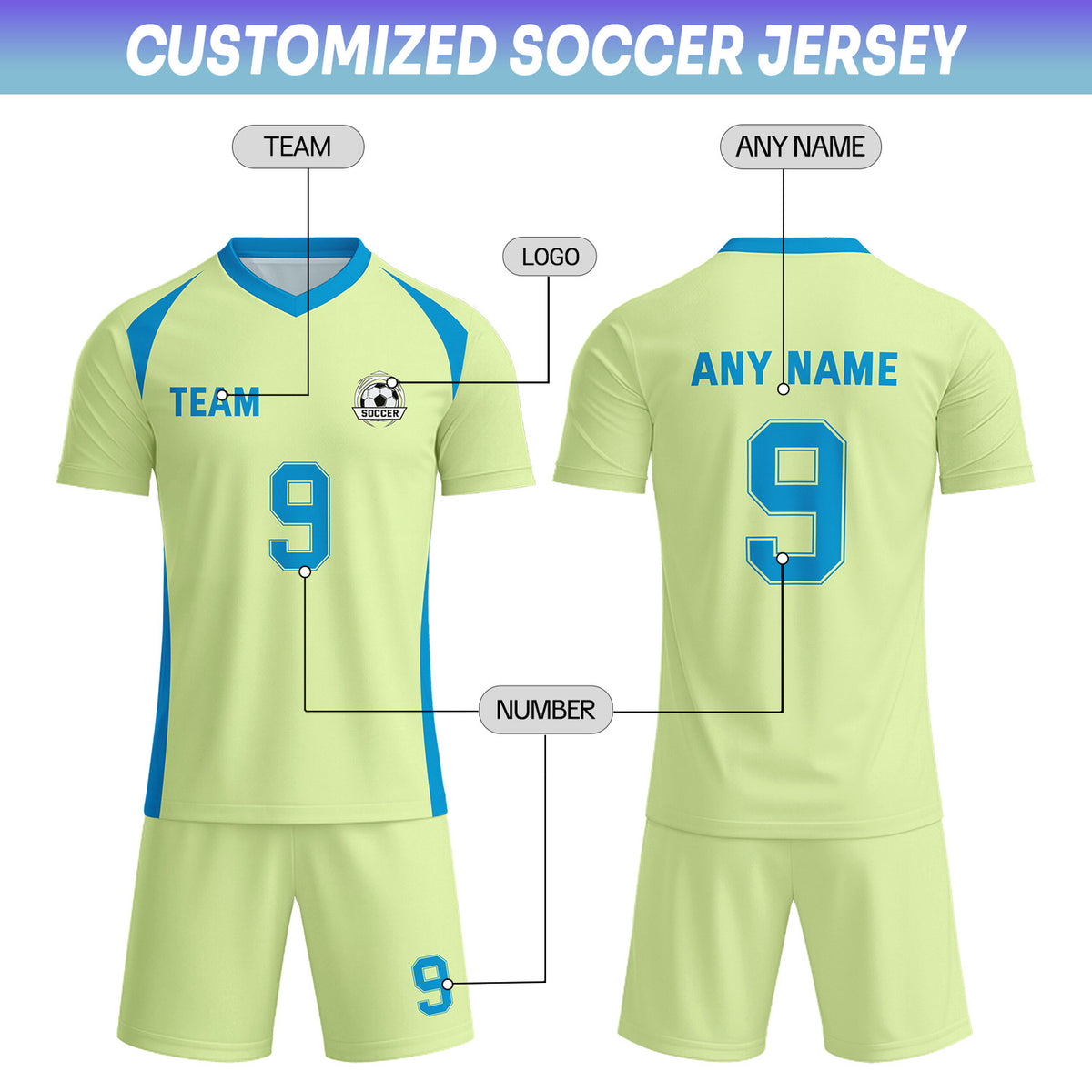 Custom Pale Lime & Turquoise Soccer Uniform Set - Personalized Team Name & Number | Vosoli