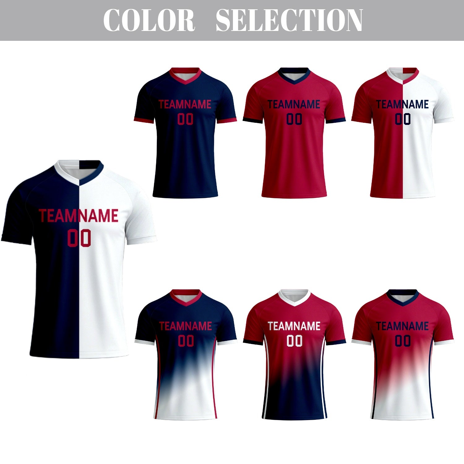 Custom Red & Navy Raglan Soccer Jersey | Personalized Short Sleeve V-Neck Uniform for Youth & Adult