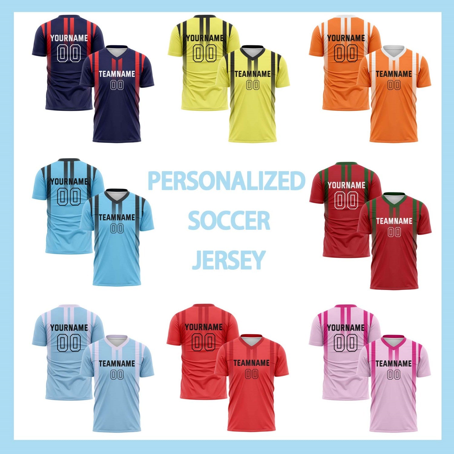 Custom Teal & Black Split Stripe Soccer Jersey for Teams & Individuals | Vosoli
