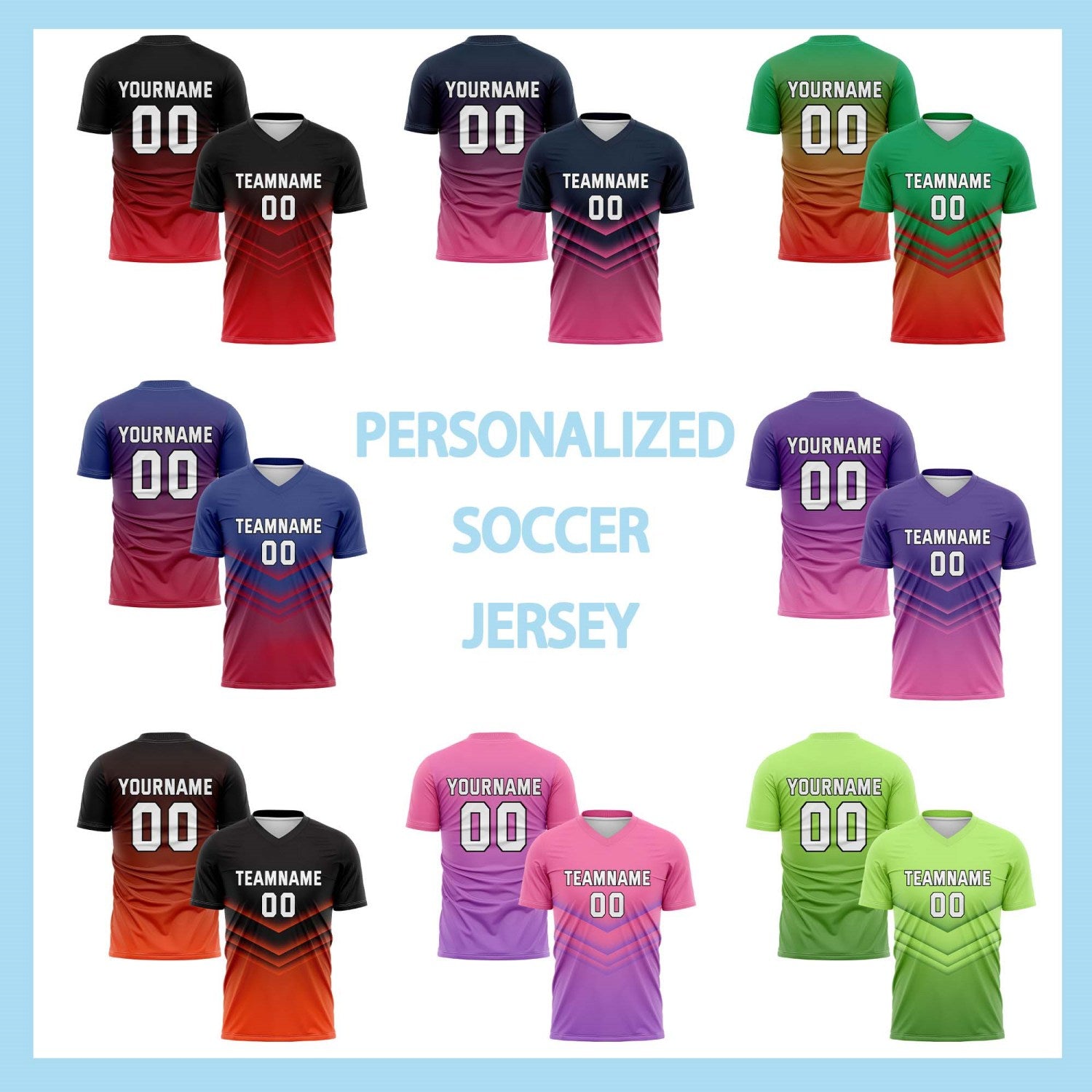 Custom Pink-to-Blue Gradient Soccer Jersey - Personalized Team Name & Player Number for Matches | Vosoli