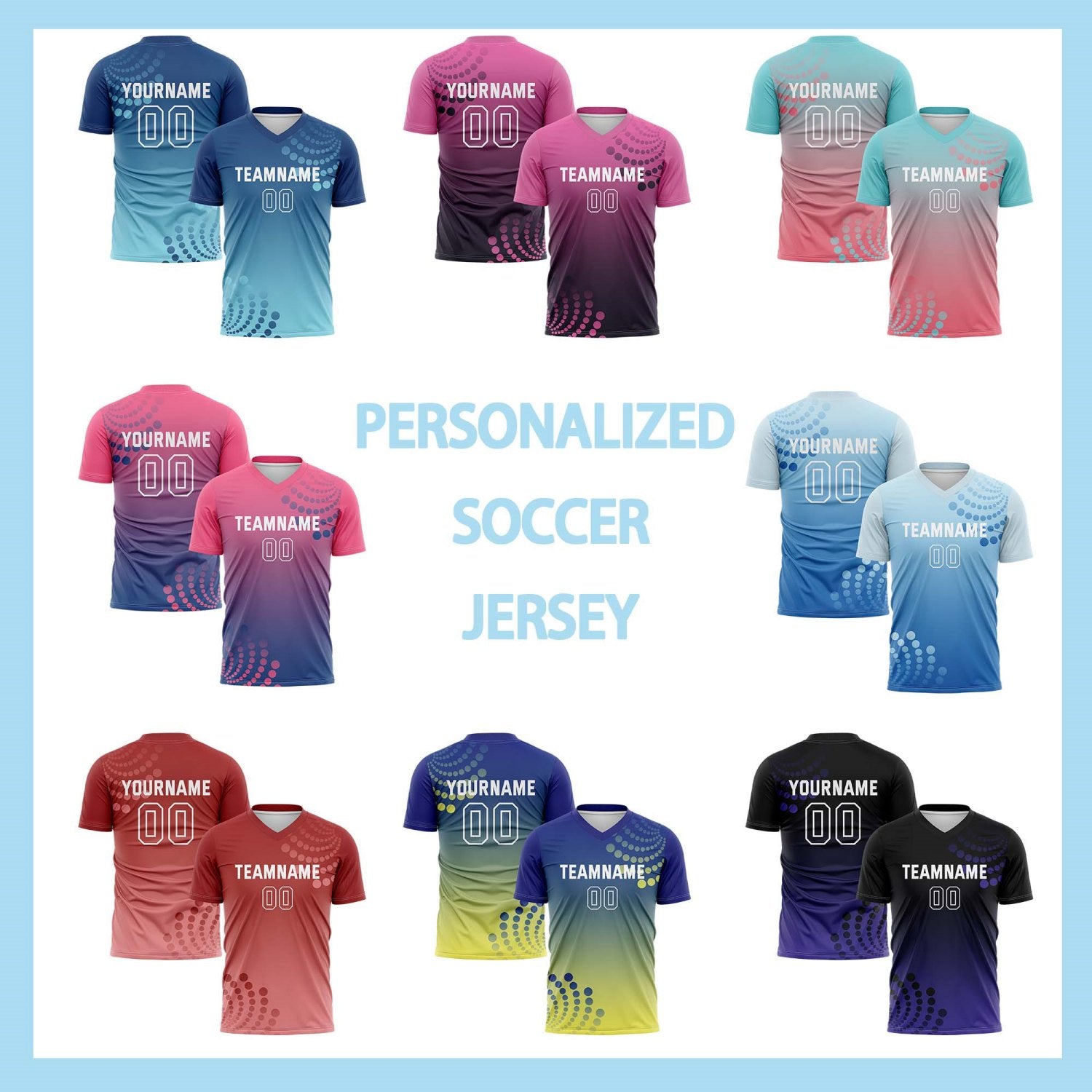 Custom Light Blue & Navy Dot Pattern Ombre Soccer Jersey for Teams & Individuals | Vosoli