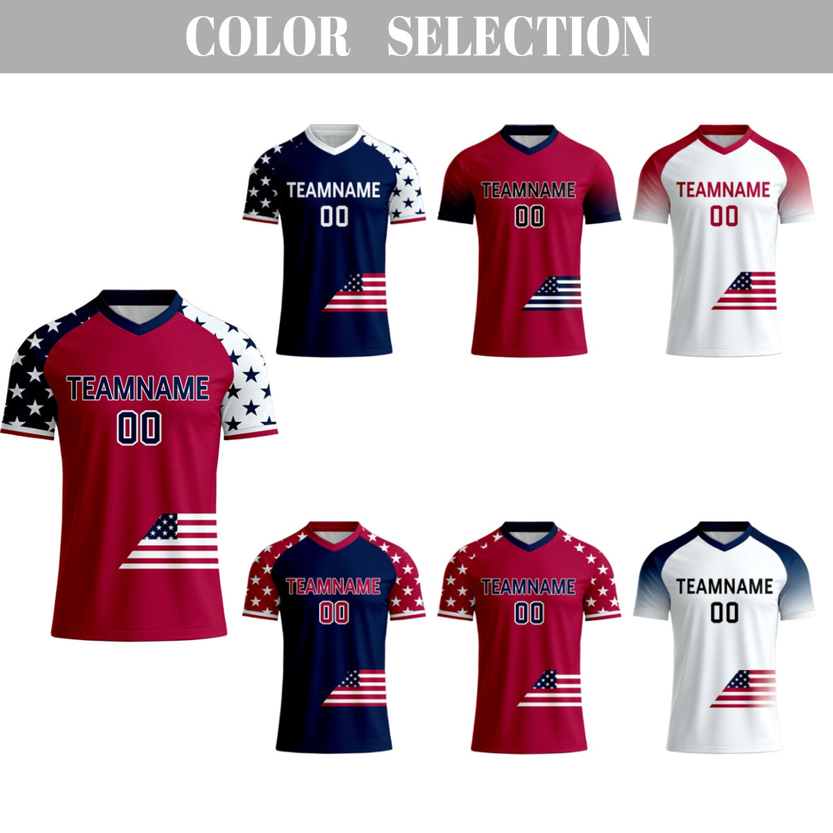 Custom Red & Navy Gradient Soccer Jersey | Personalized Short Sleeve V-Neck Jersey for Youth & Adult