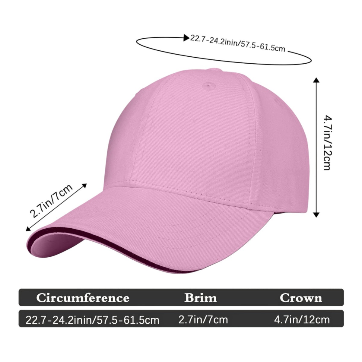 Vosoli Pink Contrast Brim Baseball Cap - Team Custom Embroider or Print Personalized Hats