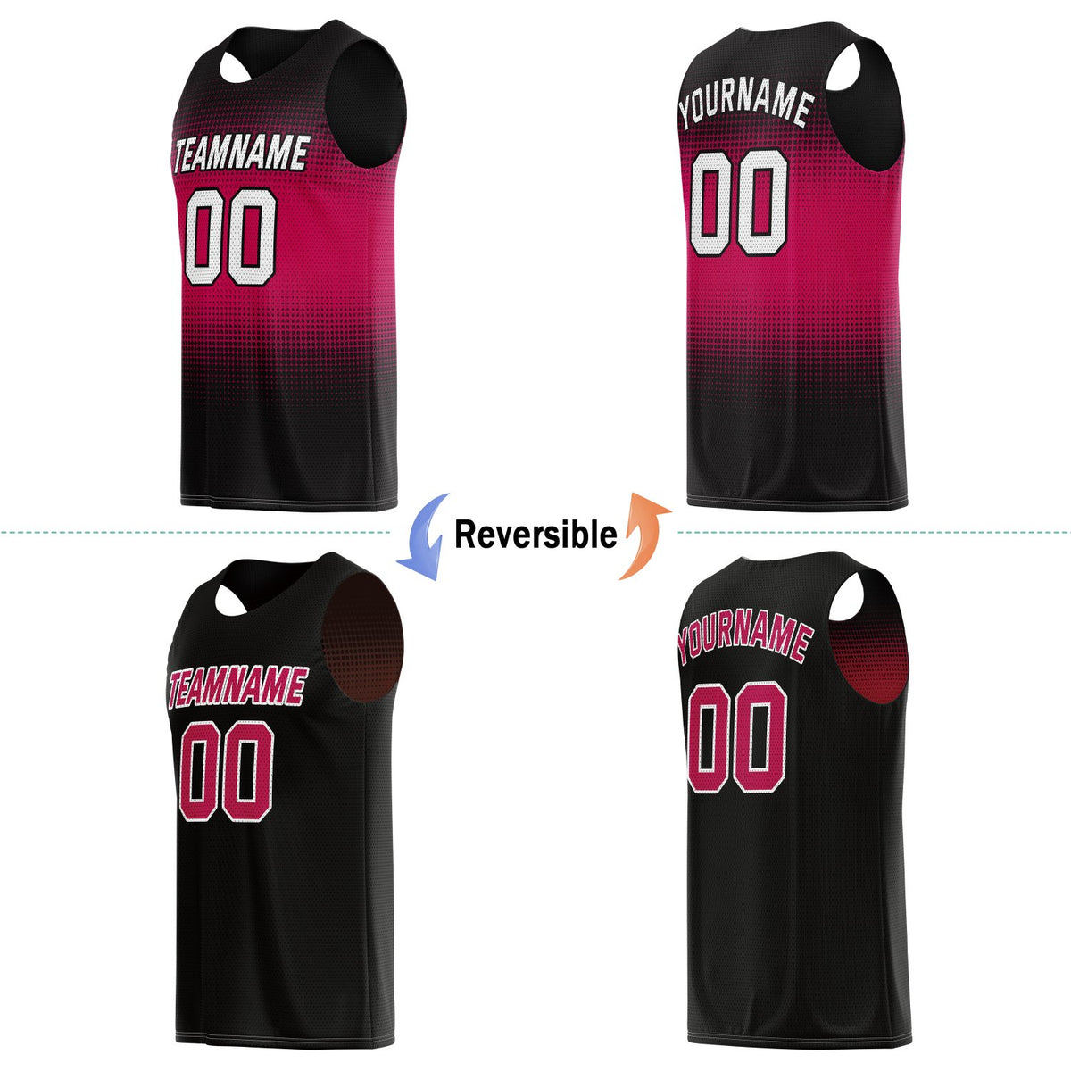 Custom Reversible Basketball Jersey for Individuals & Teams – Pink Black Dot Gradient | Vosoli