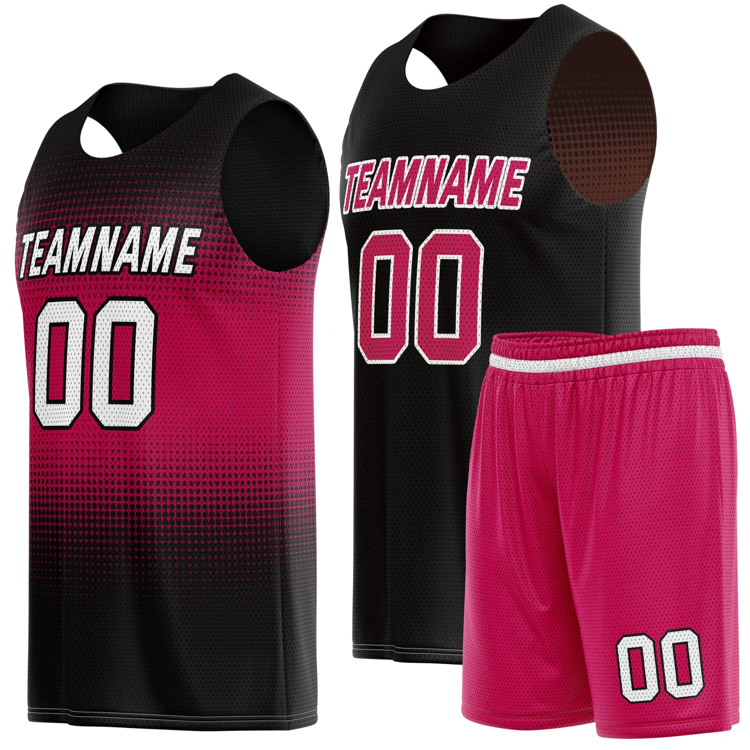 Custom Reversible Basketball Jersey & Shorts Set for Individuals & Teams – Pink Black Gradient Dot | Vosoli