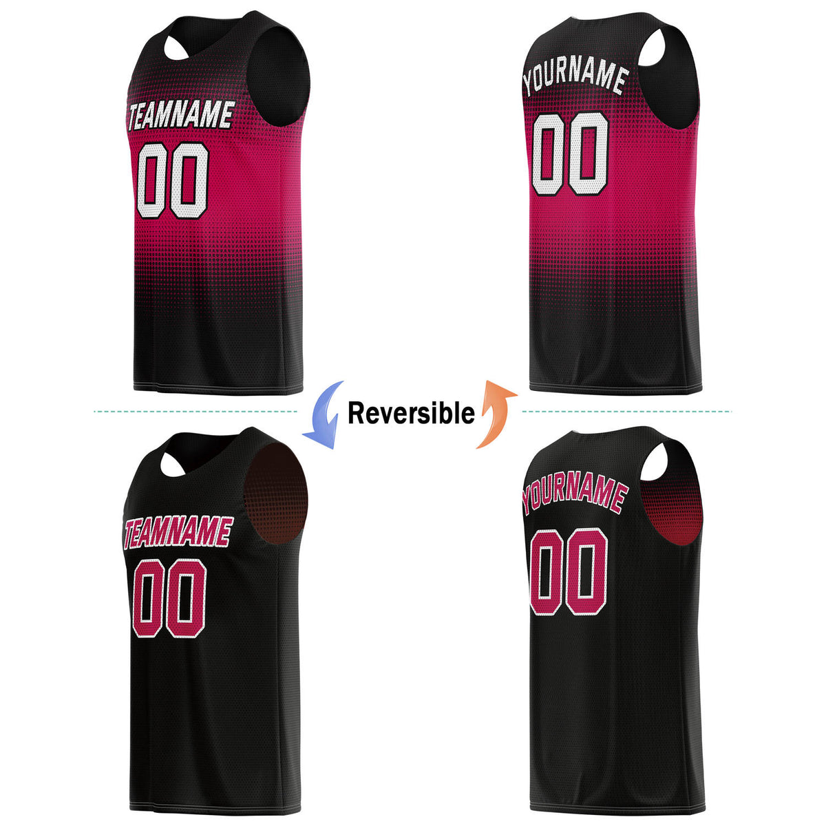 Custom Reversible Basketball Jersey & Shorts Set for Individuals & Teams – Pink Black Gradient Dot | Vosoli