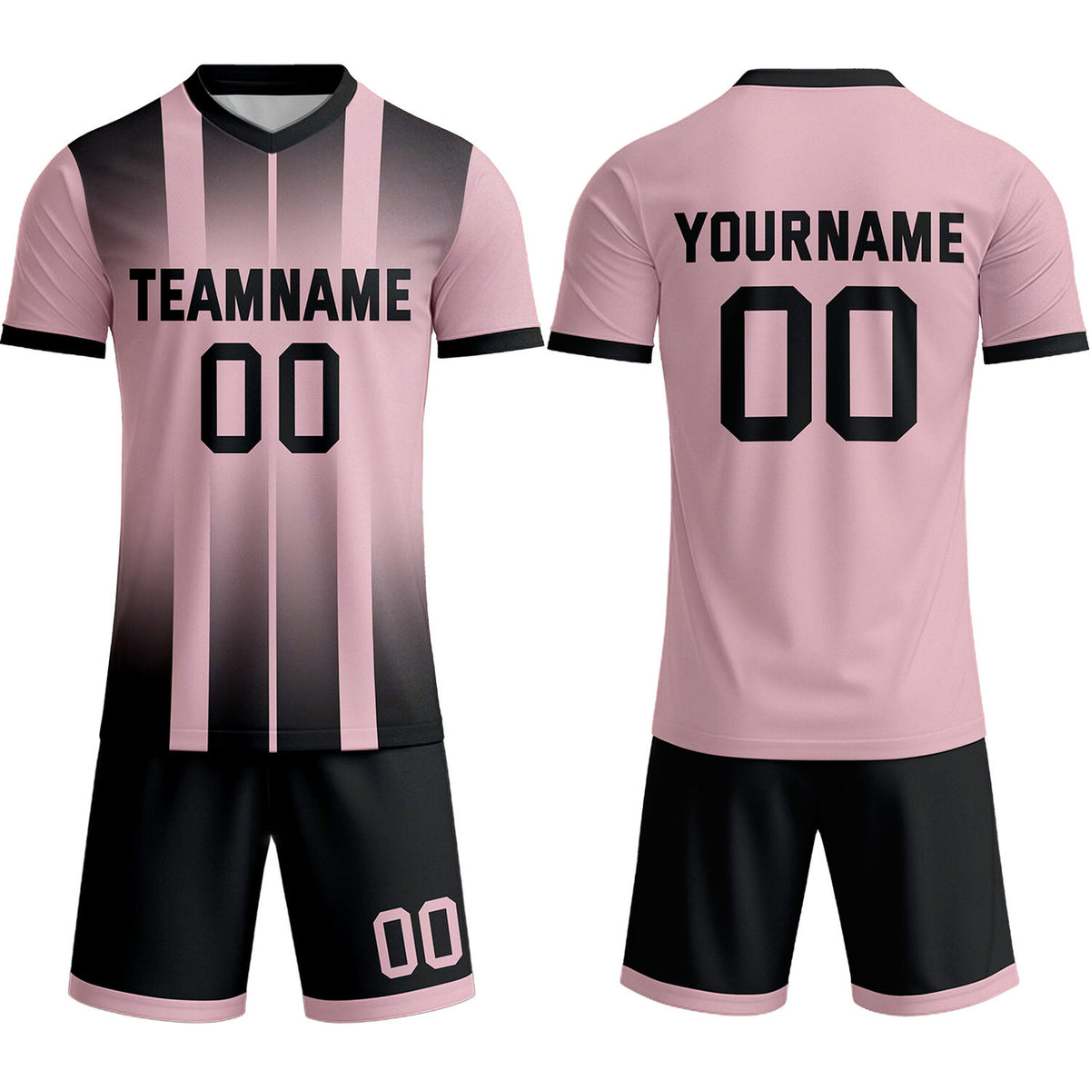 Custom Pink &amp; Black Ombre Stripe Soccer Uniform Set for Teams &amp; Individuals | Vosoli