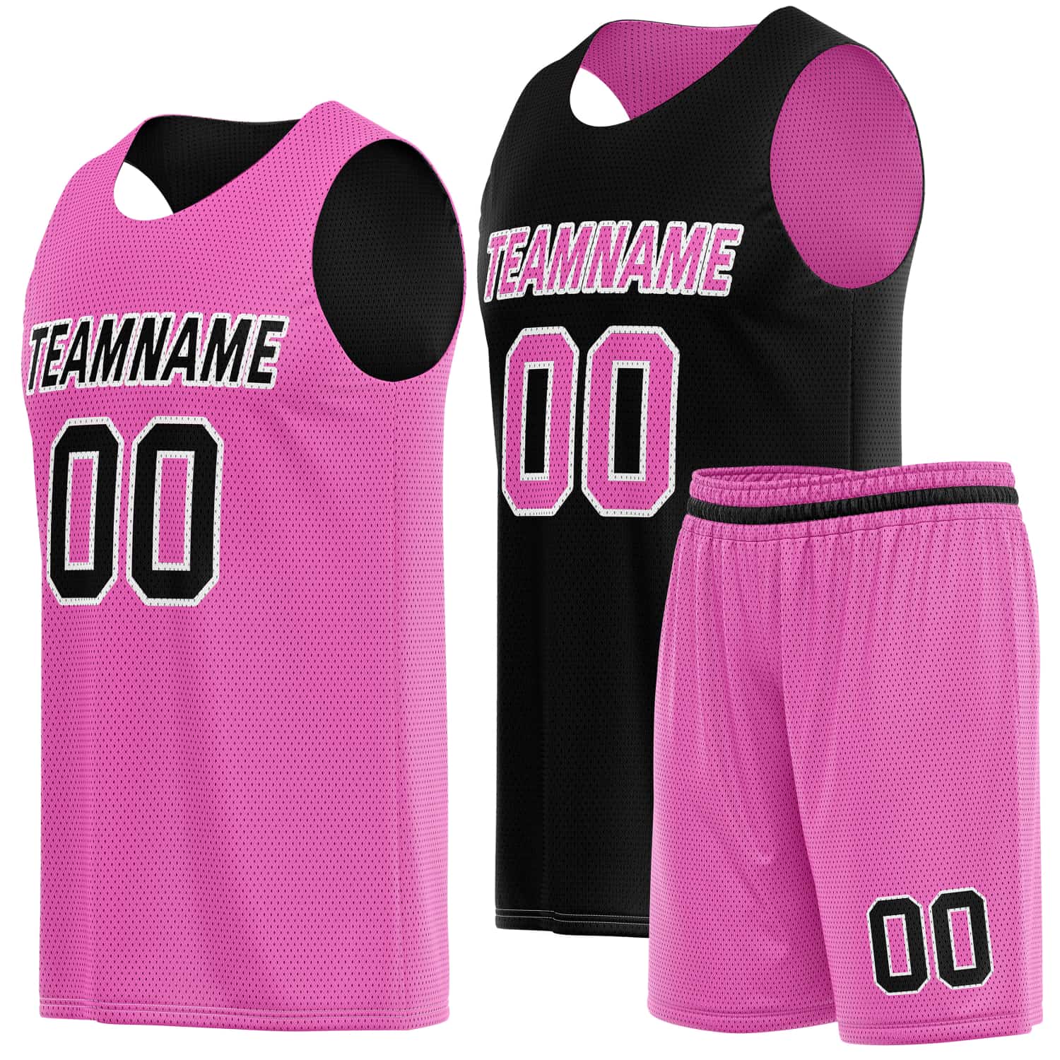 Custom Reversible Basketball Jersey & Shorts Set for Individuals & Teams – Pink Black | Vosoli