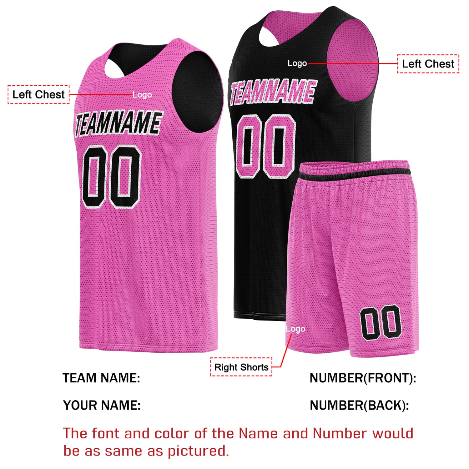 Custom Reversible Basketball Jersey & Shorts Set for Individuals & Teams – Pink Black | Vosoli