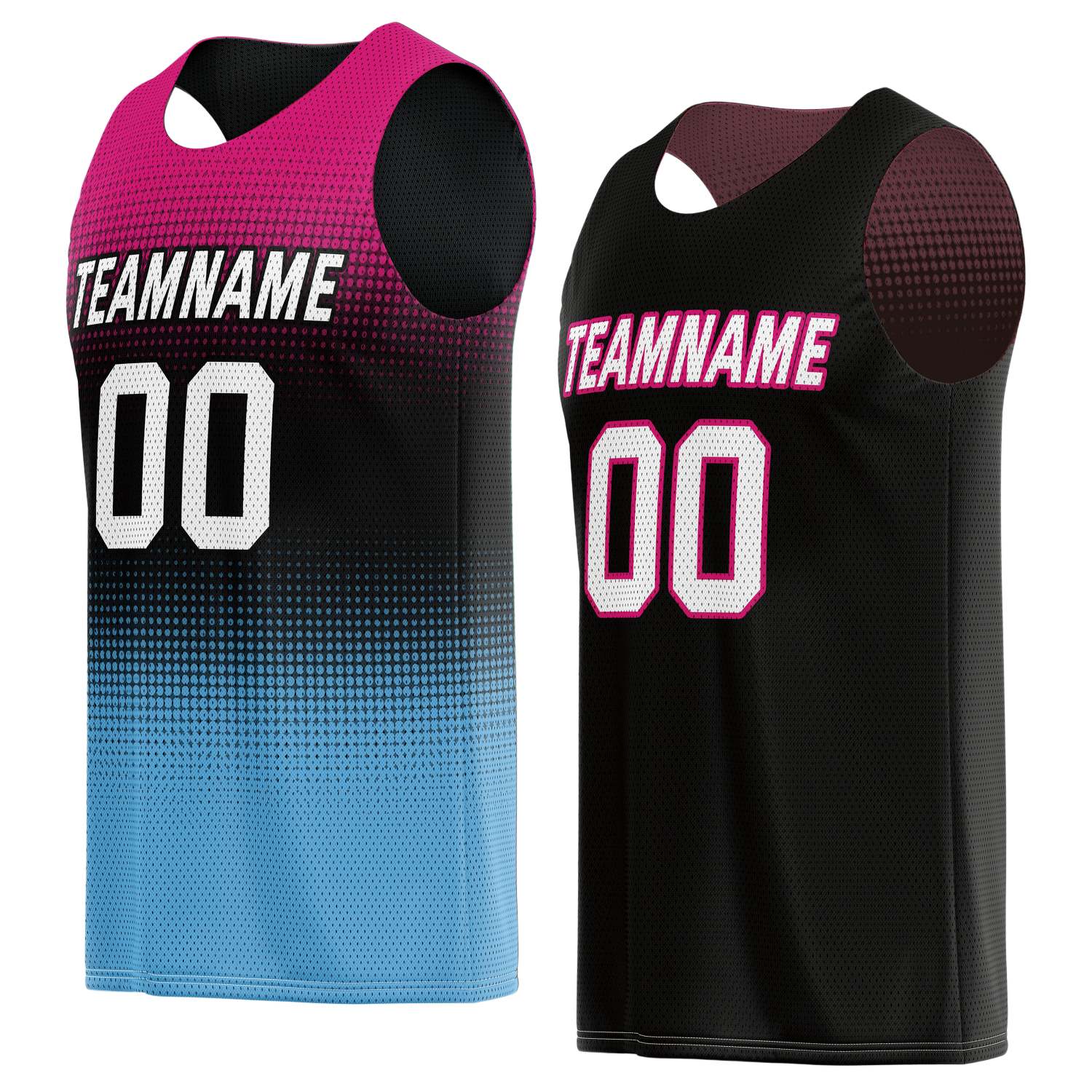 Custom Reversible Basketball Jersey for Individuals & Teams – Pink Blue Black Dot Gradient | Vosoli