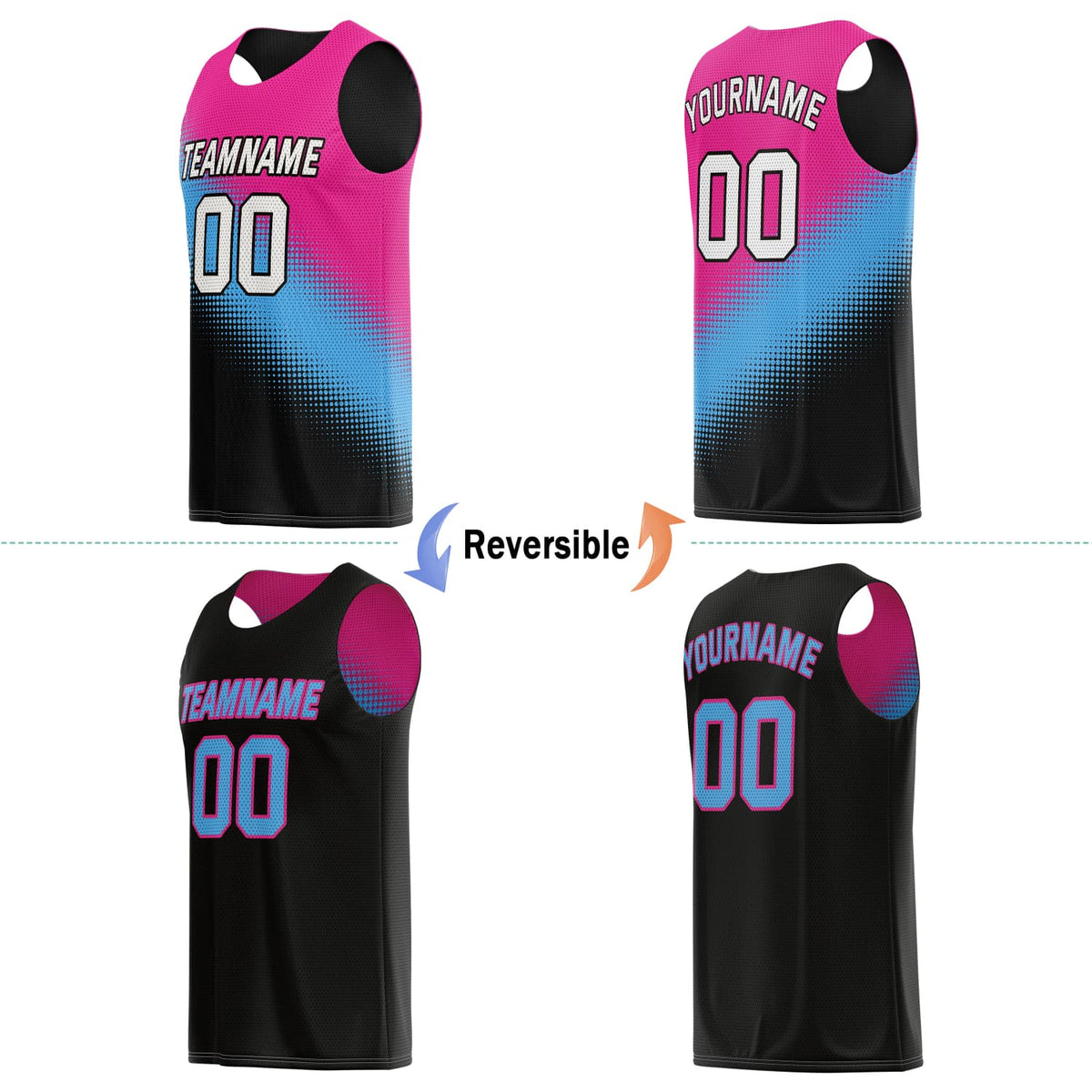 Custom Reversible Basketball Jersey for Individuals & Teams – Pink, Blue & Black | Vosoli