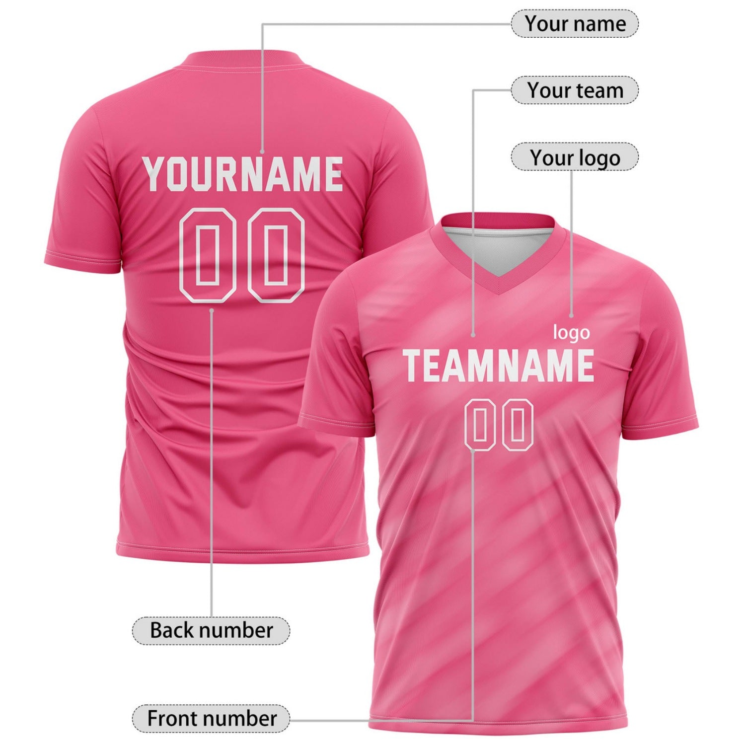 Custom Pink Gradient Stripe Soccer Jersey for Teams & Individuals | Vosoli