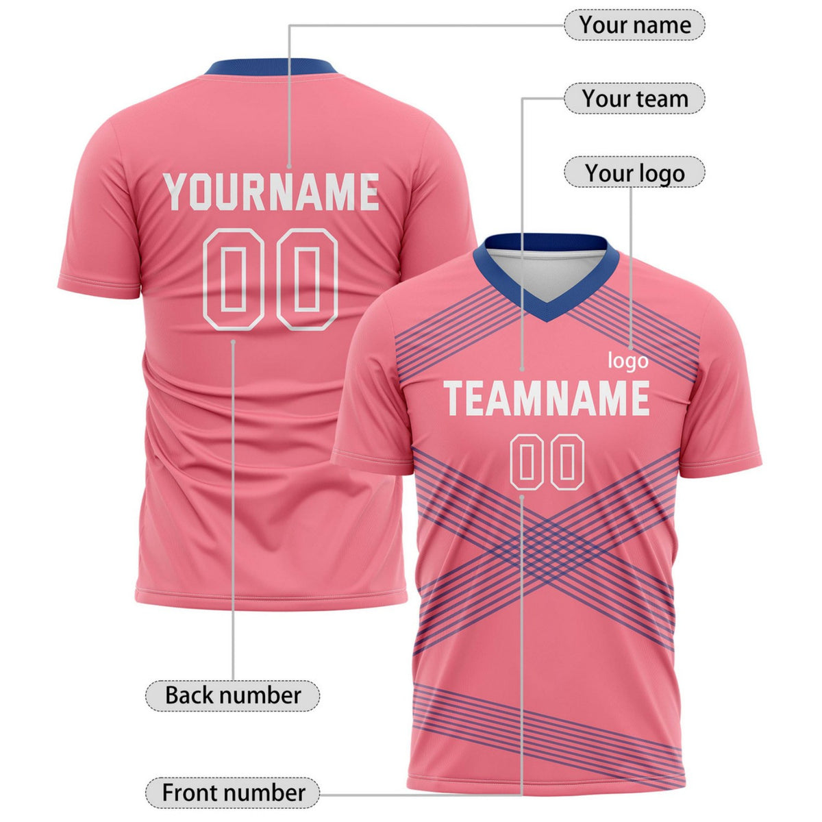 Custom Pink & Navy Cross Stripe Soccer Jersey for Teams & Individuals | Vosoli