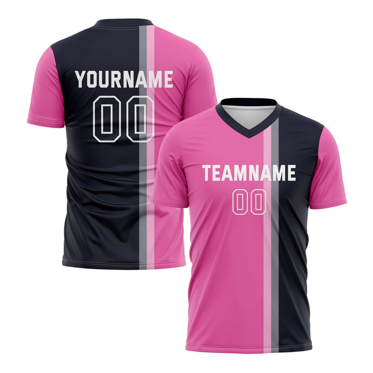Custom Pink &amp; Navy Split Stripe Soccer Jersey for Teams &amp; Individuals | Vosoli