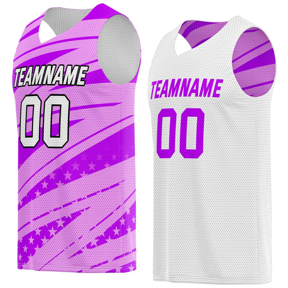 Custom Reversible Basketball Jersey for Individuals &amp; Teams – Pink Purple White Star Stripe | Vosoli
