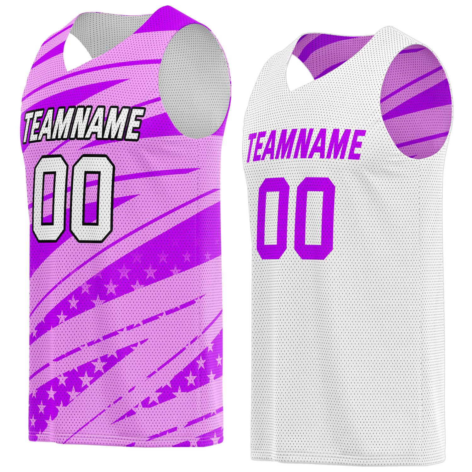 Custom Reversible Basketball Jersey for Individuals & Teams – Pink Purple White Star Stripe | Vosoli