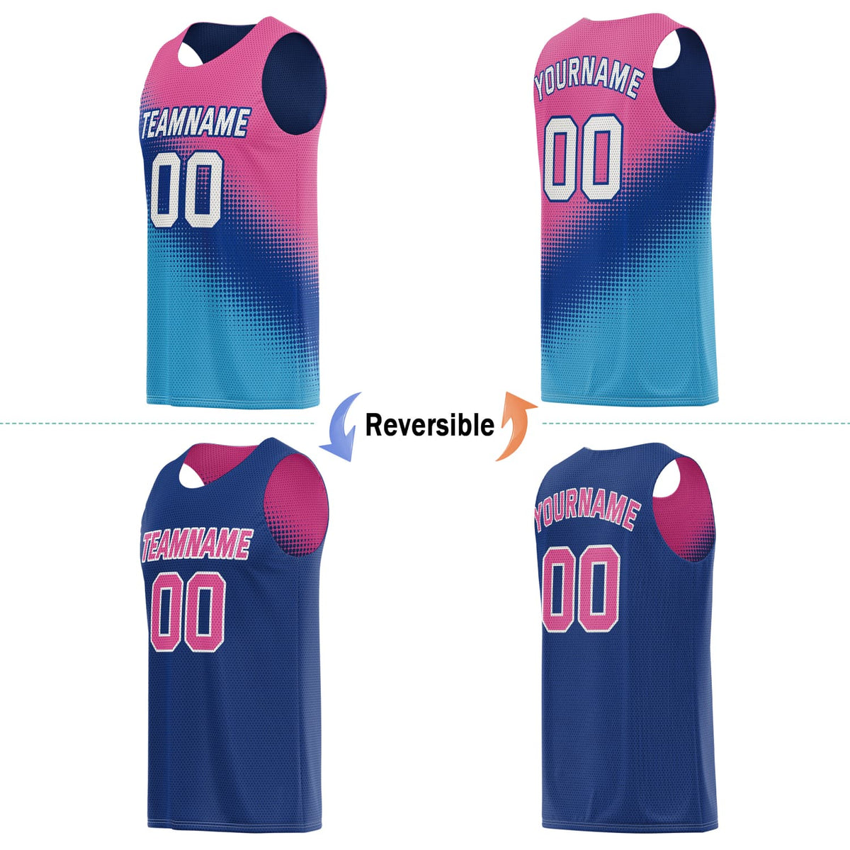 Custom Reversible Basketball Jersey for Individuals & Teams – Pink, Teal & Navy | Vosoli