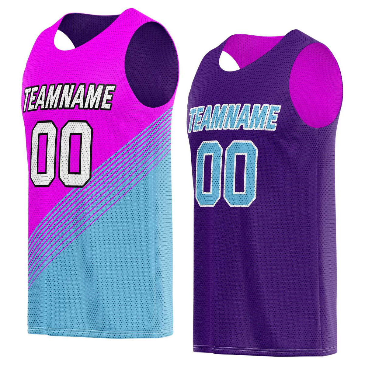 Custom Reversible Basketball Jersey for Individuals &amp; Teams – Pink Teal Purple Diagonal Stripe | Vosoli