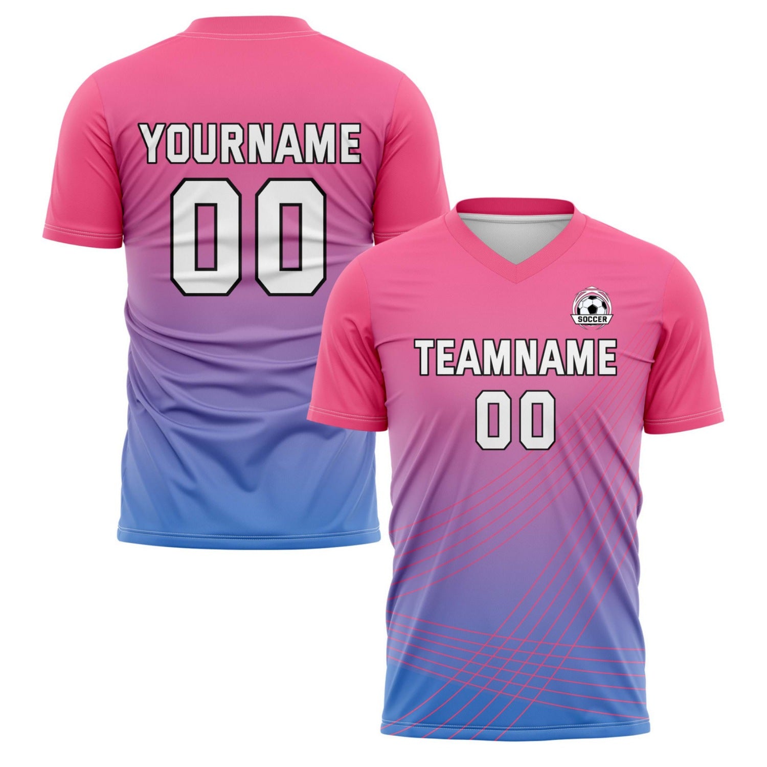 Custom Pink-to-Blue Gradient Soccer Jersey - Personalized Team Name & Player Number for Matches | Vosoli