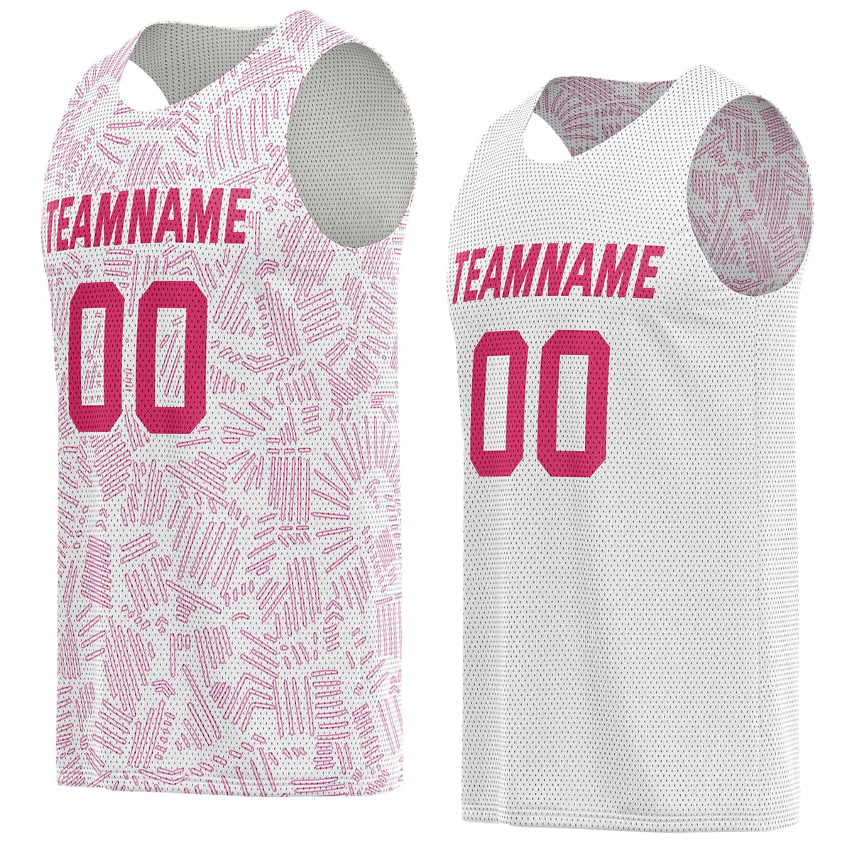 Custom Reversible Basketball Jersey for Individuals &amp; Teams – Pink White Abstract Stripe | Vosoli