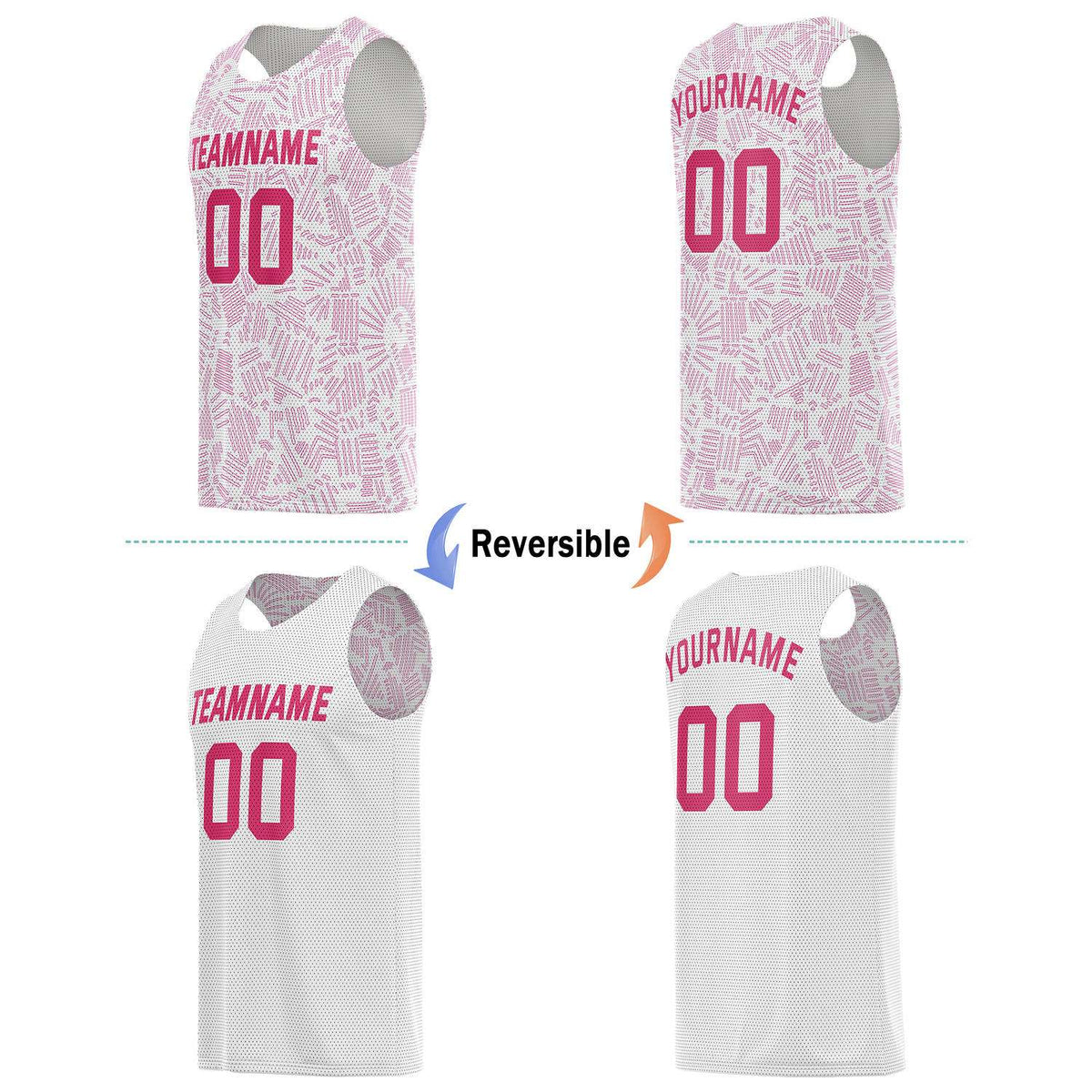 Custom Reversible Basketball Jersey for Individuals & Teams – Pink White Abstract Stripe | Vosoli