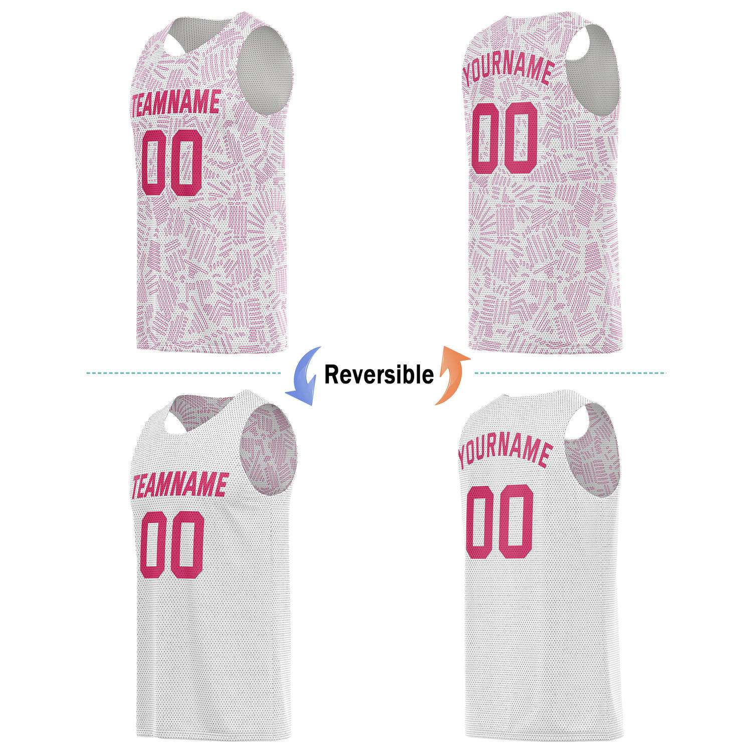 Custom Reversible Basketball Jersey for Individuals & Teams – Pink White Abstract Stripe | Vosoli