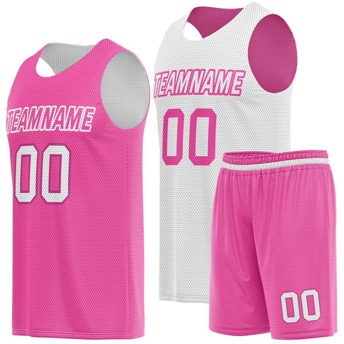 Custom Reversible Basketball Jersey &amp; Shorts Set for Individuals &amp; Teams – Pink White | Vosoli
