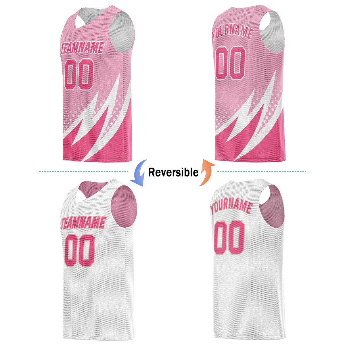 Custom Reversible Basketball Jersey for Individuals & Teams – Pink & White | Vosoli