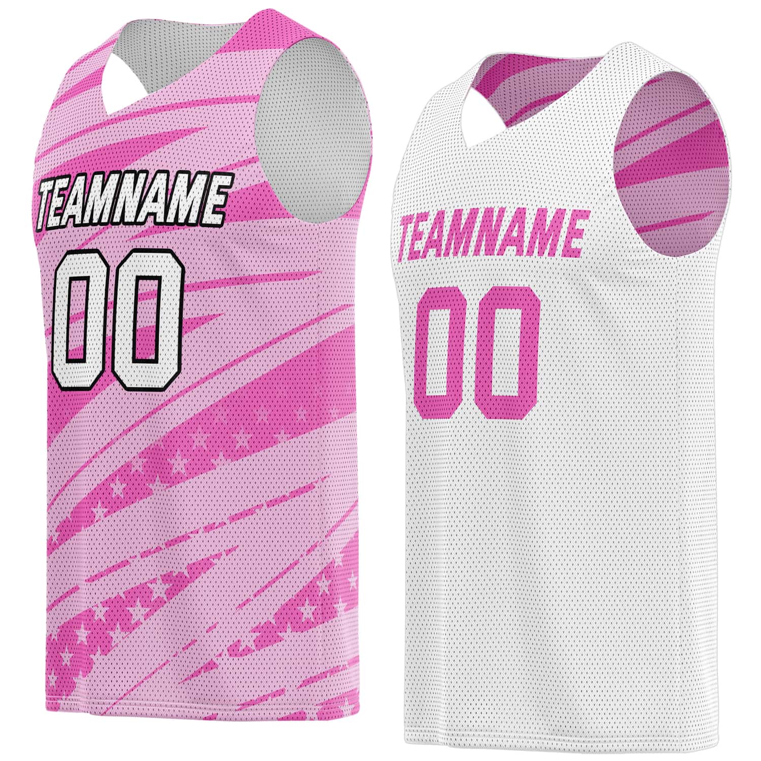 Custom Reversible Basketball Jersey for Individuals & Teams – Pink White Star Stripe | Vosoli